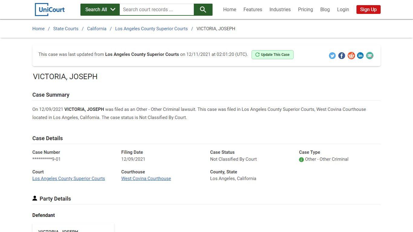 VICTORIA, JOSEPH | Court Records - UniCourt